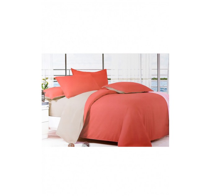 Комплект постільної білизни теракотовий з сірим півторка 152466L