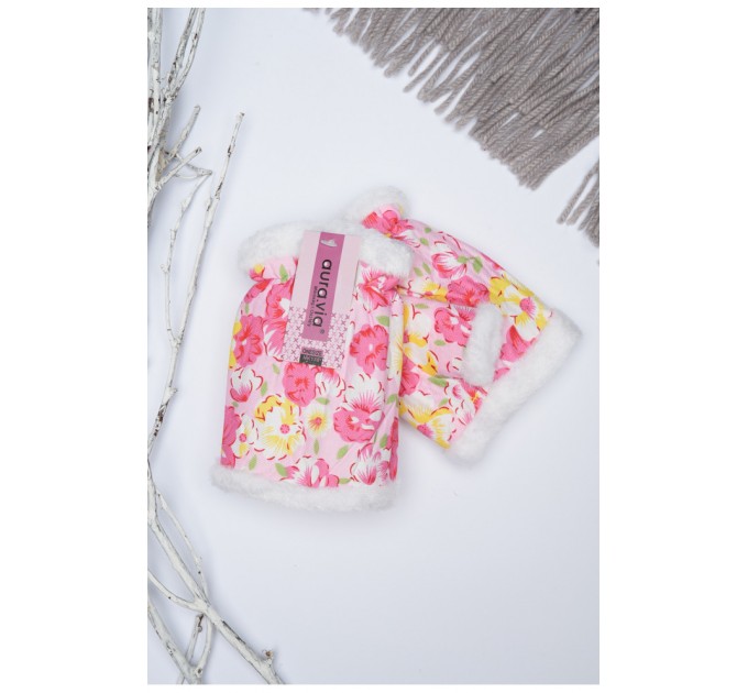 Мітенки дитячі для дівчинки рожевого кольору з квітковим принтом на 9-12 років 152709L