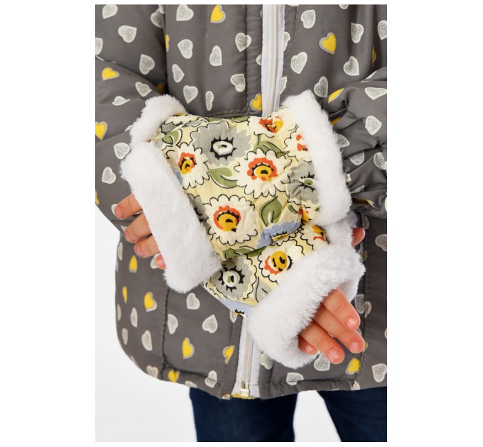 Мітенки дитячі для дівчинки світло-бежевого кольору з принтом на 9-12 років 152724L