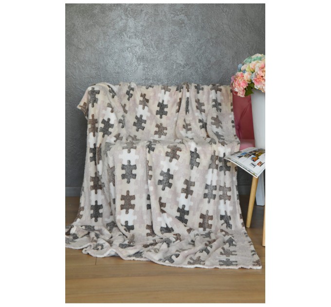 Плед бежевого кольору з геометричним принтом розмір 200*220 158570L