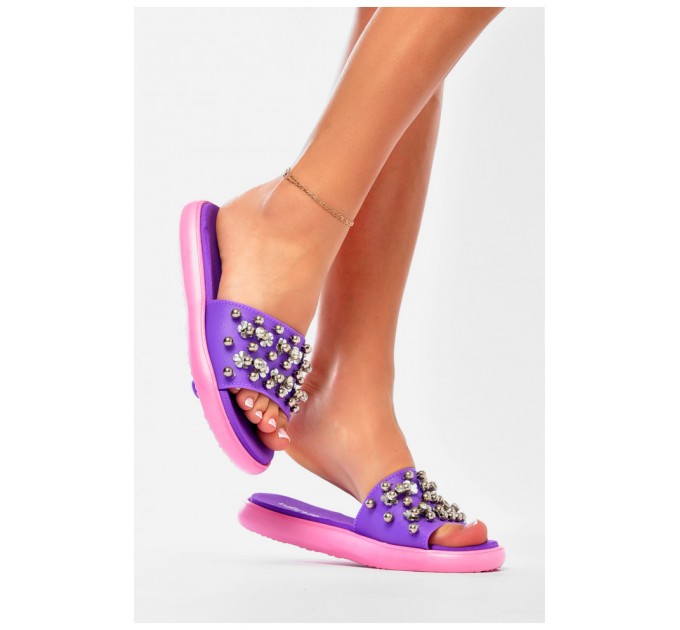 Шлепанцы женские сиреневого цвета с бусинами 160033L