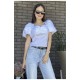 Блуза жіноча білого кольору з коротким рукавом 161297L Блуза жіноча білого кольору з коротким рукавом 161297L