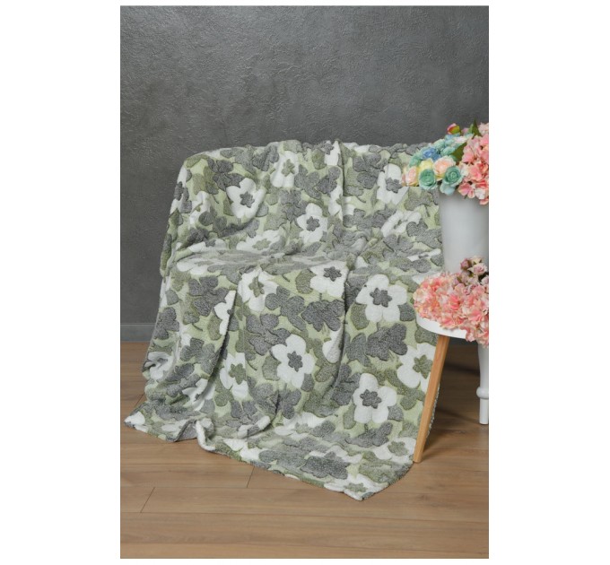 Плед зеленого кольору з квітковим принтом розмір 200*220 164168L