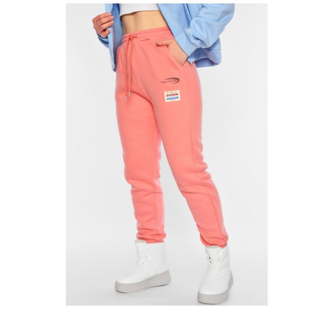 Спортивні штани жіночі на флісі персикового кольору 168669L