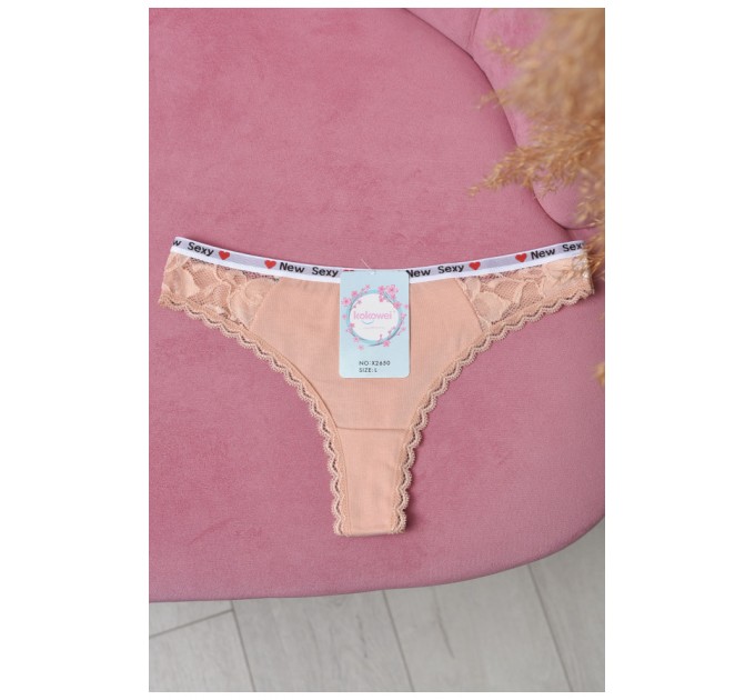Стрінги жіночі з гіпюровими вставками бежевого кольору 169869L