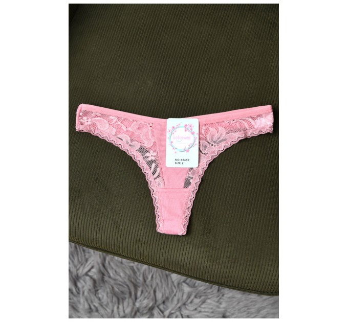 Стрінги жіночі з гіпюровими вставками пудрового кольору 171398L