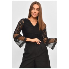 Блуза женская однотонная гипюровая черного цвета 172079L