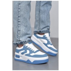 Кроссовки женские бело-синего цвета на шнуровке 172491L