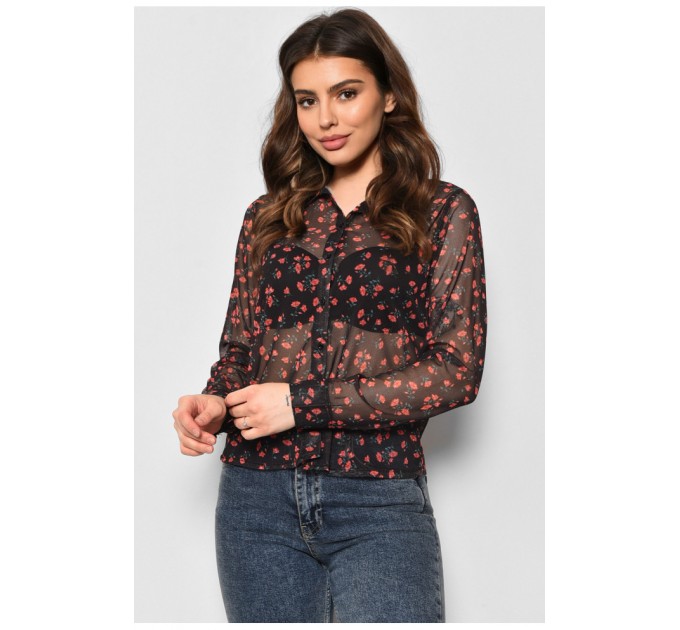 Сорочка жіноча в сіточку чорного кольору 173628L