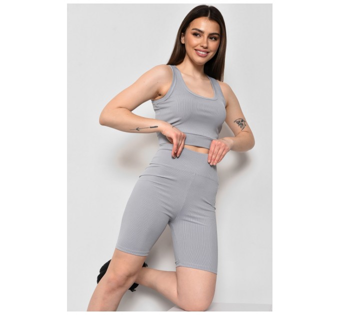 Спортивний костюм жіночий літній сірого кольору 174019L