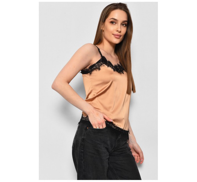 Майка жіноча з мереживом кольору мокко 178234L