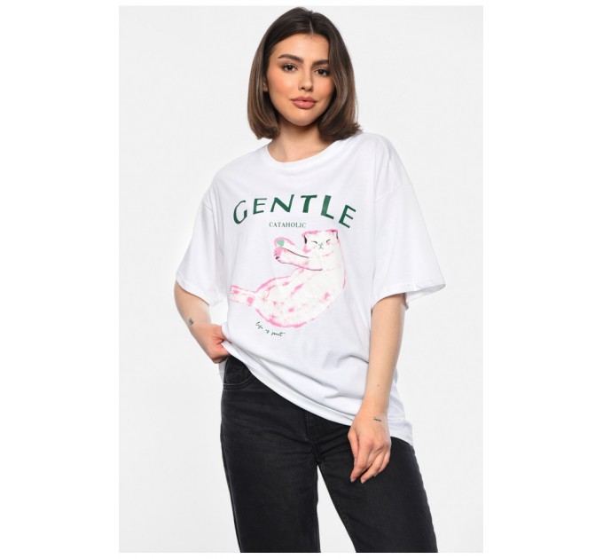 Женская футболка полубатальная белого цвета 178329L