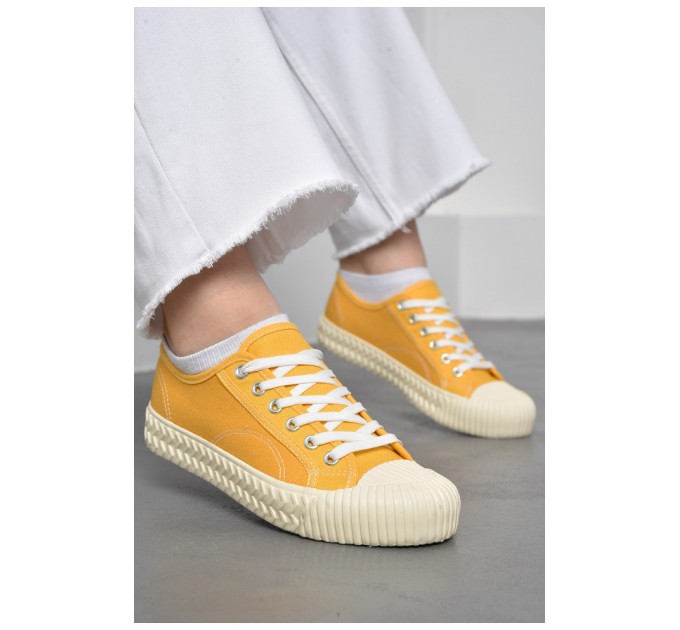 Кеды женские текстильные желтого цвета на шнуровке 178896L.