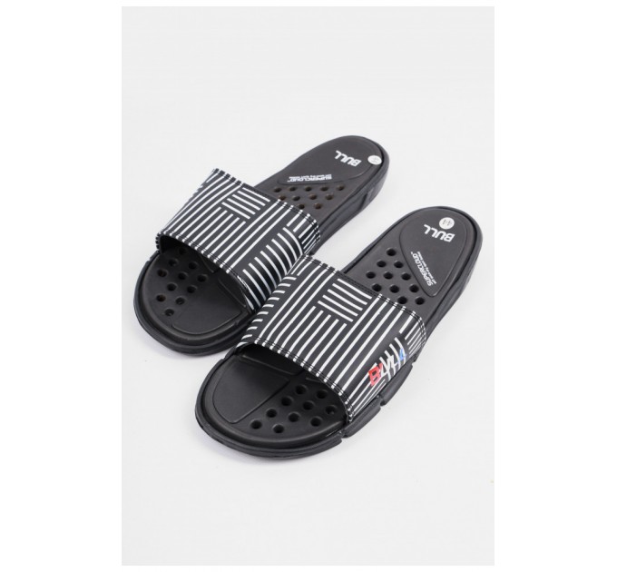 Шльопанці чоловічі чорно-білого кольору з геометричним візерунком 179504L