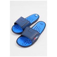 Шльопанці чоловічі чорно-синього кольору з геометричним візерунком 179505L