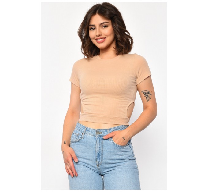 Женская футболка в рубчик бежевого цвета 179826L