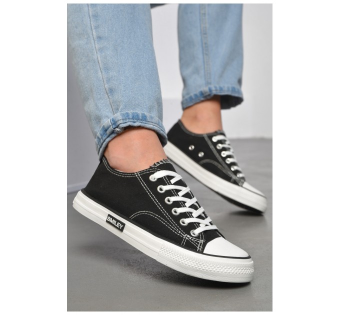 Кеди жіночі чорного кольору на шнурівці текстиль 183282L