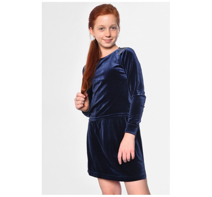 Костюм детский велюровый для девочки темно-синего цвета 183324L
