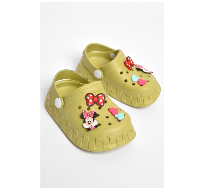 Кроксы детские цвета хаки с украшениями 183803L