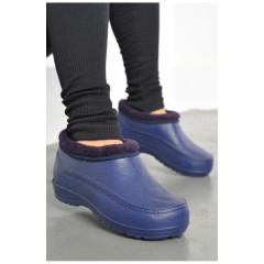 Галоши женские на меху темно-синего цвета 185134L