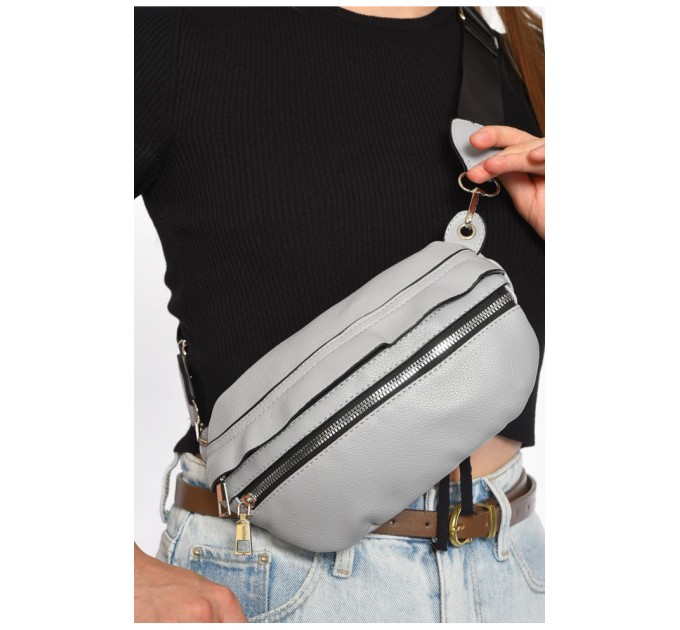 Бананка жіноча з екошкіри сірого кольору однотонна 185383L