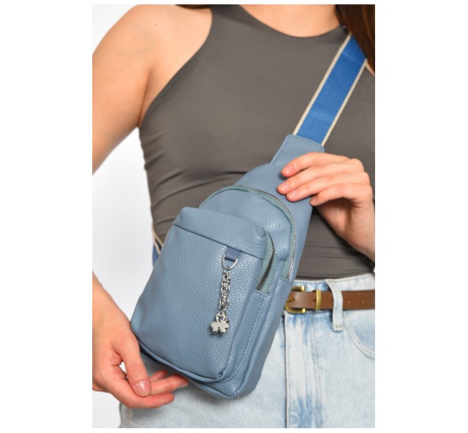 Бананка жіноча з екошкіри синього кольору однотонна 185385L