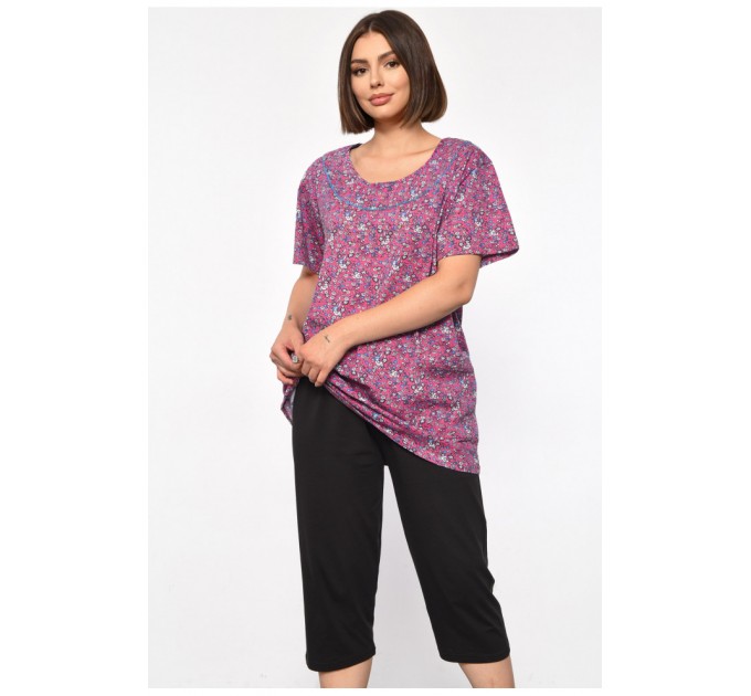 Костюм домашній жіночий напівбатальний рожевого кольору з принтом 185705L