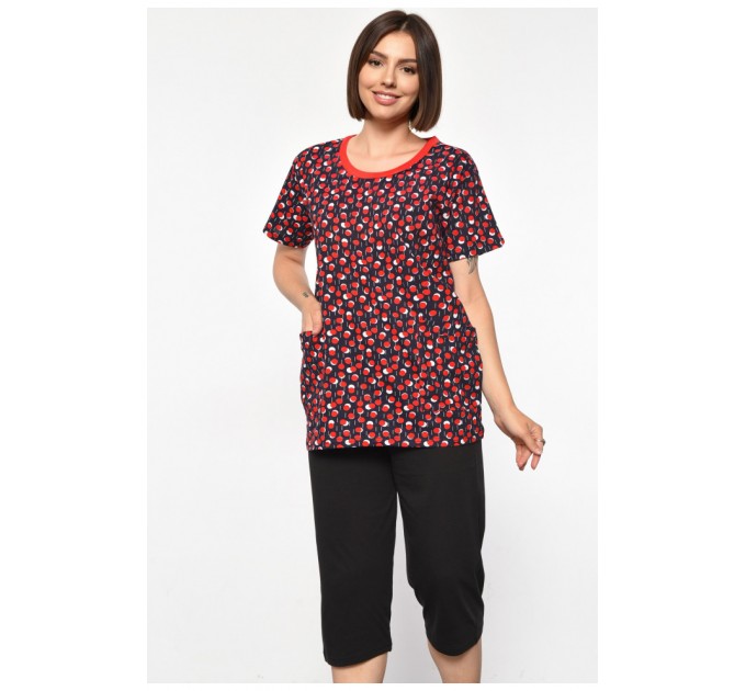 Костюм домашній жіночий напівбатальний темно-синього кольору з принтом 185714L