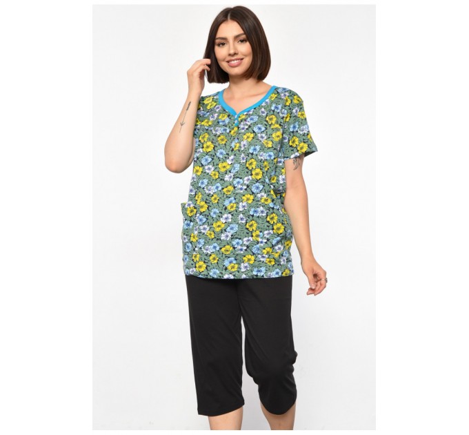 Костюм домашній жіночий напівбатальний зеленого кольору з принтом 185741L