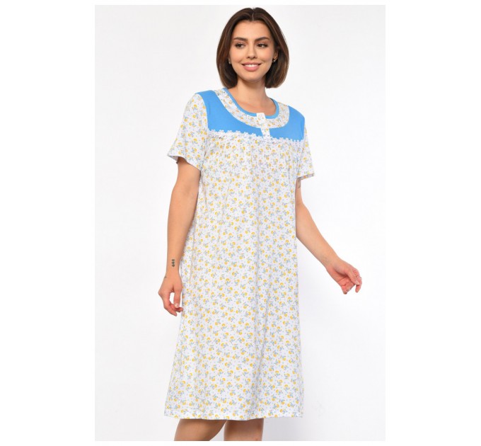 Ночная рубашка женская полубатальная белого цвета с цветочным принтом 186956L