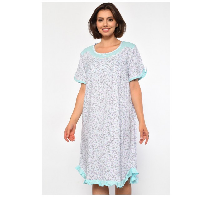 Ночная рубашка женская полубатальная белого цвета с цветочным принтом 187019L