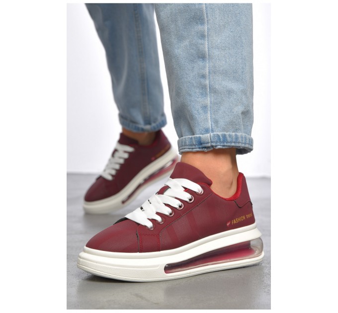 Кроссовки женские бордового цвета на шнуровке 187102L