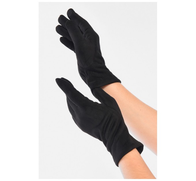 Перчатки женские замшевые на искусственном меху сенсорные черного цвета 187435L