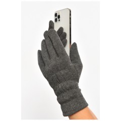 Рукавички жіночі на штучному хутрі темно-сірого кольору 187465L