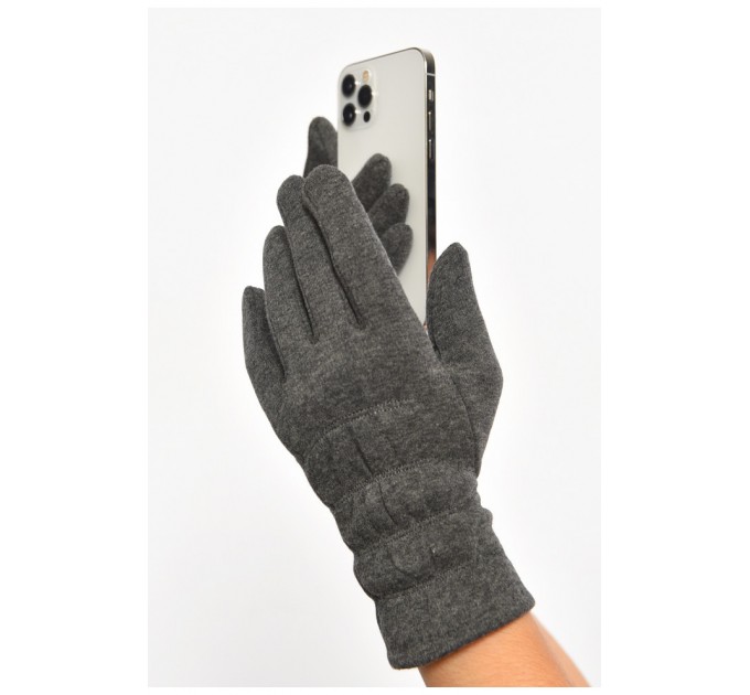 Рукавички жіночі на штучному хутрі темно-сірого кольору 187465L