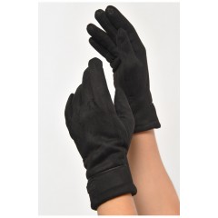 Перчатки женские замшевые на искусственном меху сенсорные черного цвета 187475L