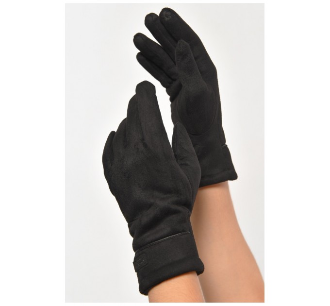 Перчатки женские замшевые на искусственном меху сенсорные черного цвета 187475L