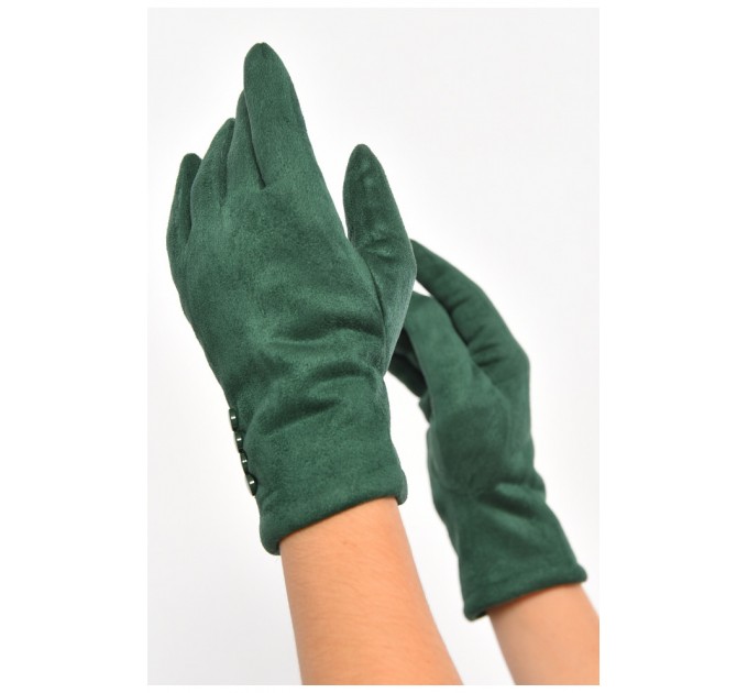 Перчатки женские замшевые на искусственном меху сенсорные зеленого цвета 187477L