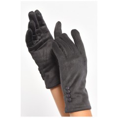 Перчатки женские замшевые на искусственном меху сенсорные темно-серого цвета 187478L