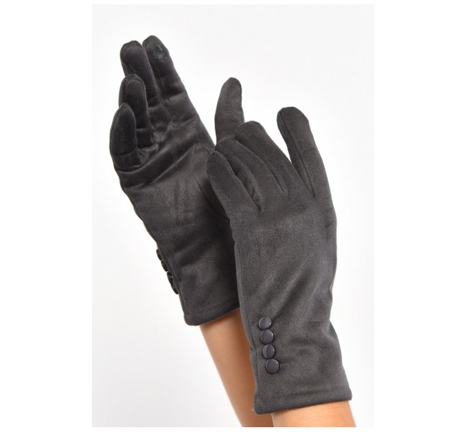 Перчатки женские замшевые на искусственном меху сенсорные темно-серого цвета 187478L