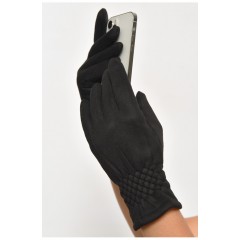 Рукавички жіночі замшеві на штучному хутрі сенсорні чорного кольору 187487L