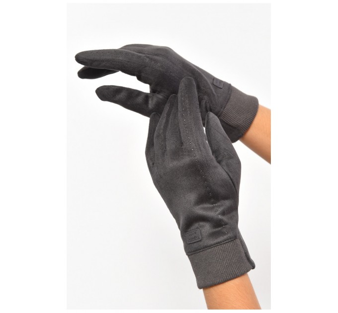 Рукавички жіночі замшеві на штучному хутрі сенсорні темно-сірого кольору 187492L