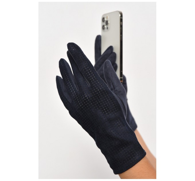 Перчатки женские сенсорные текстильные темно-синего цвета 187498L