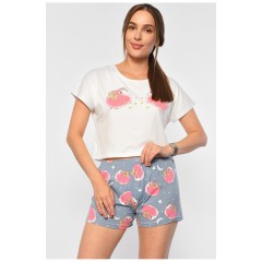 Піжама жіноча біло-сірого кольору з принтом 188193L