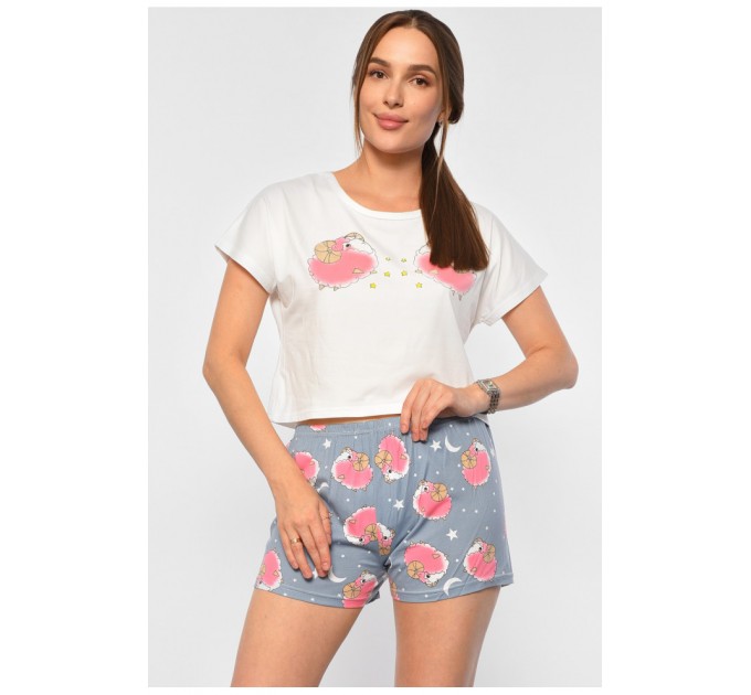 Піжама жіноча біло-сірого кольору з принтом 188193L