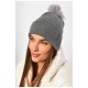 Шапка жіноча демісезонна однотонна з бубоном темно-сірого кольору 188206L