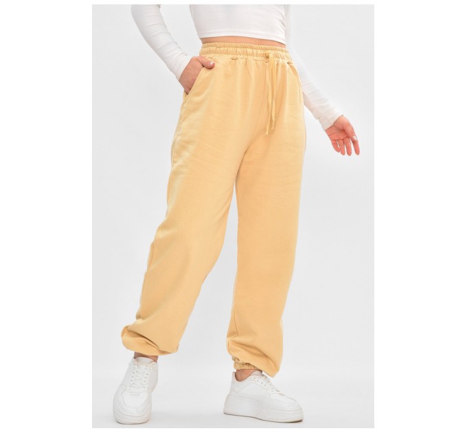 Спортивные брюки женские на флисе бежевого цвета 188277L