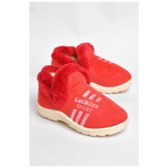 Капці дитячі чуні червоного кольору з хутром 189236L