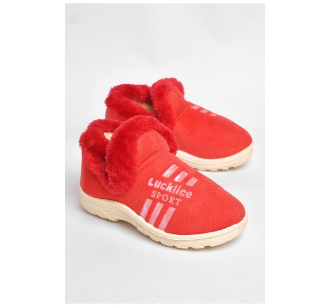 Тапочки детские чуни красного цвета с мехом 189236L