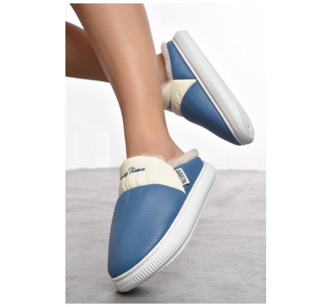 Тапочки домашние женские на меху синего цвета 190065L